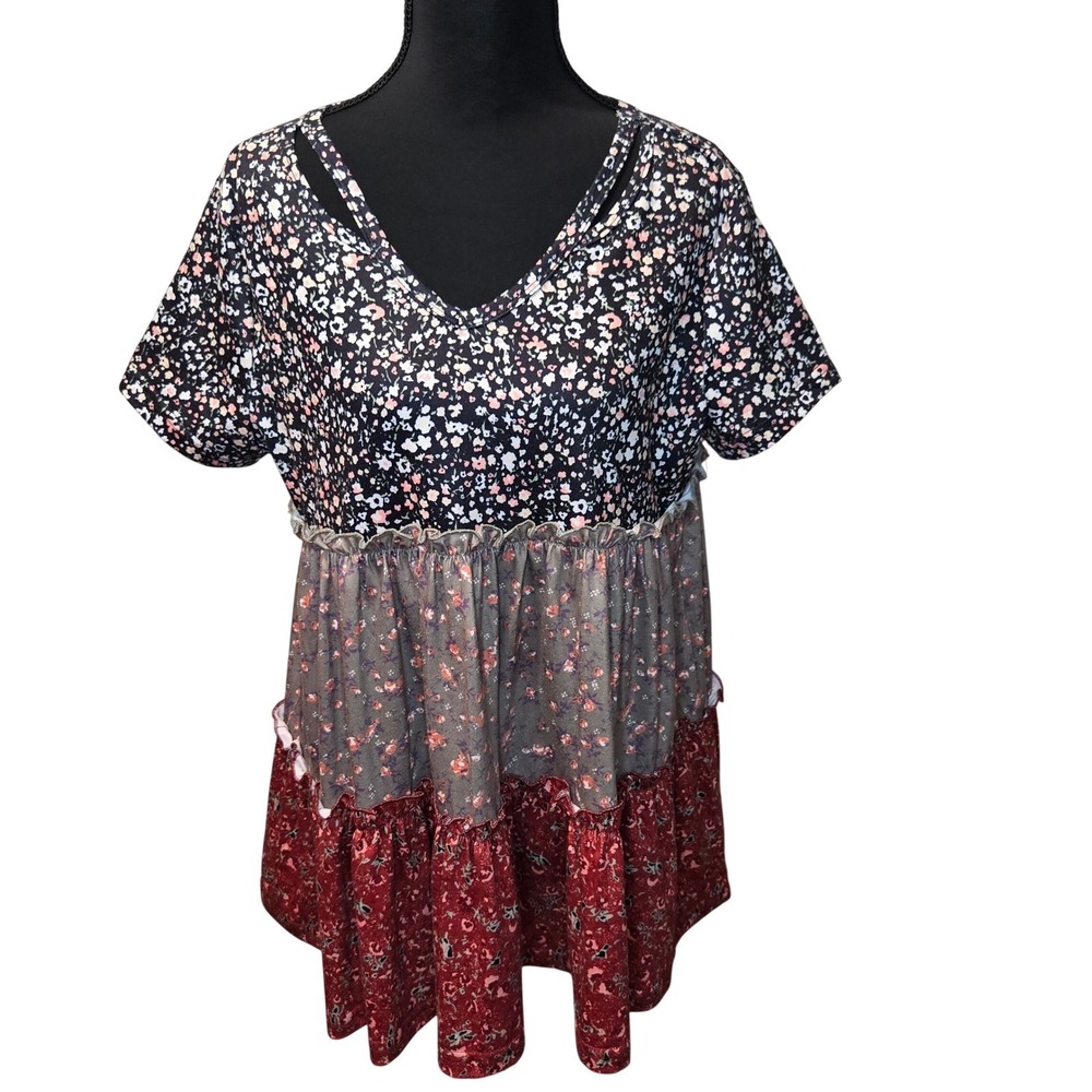 Just Fashion Now JFN Floral Tiered Babydoll Tunic Top Small